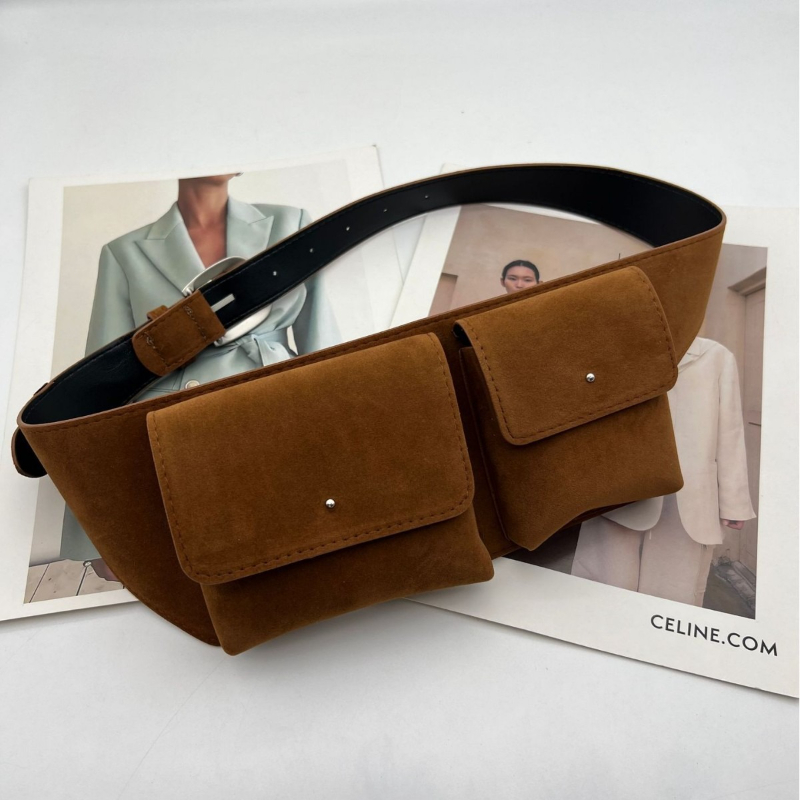 Belt Bag Leather Wide - Tas Pinggang Kulit PU Suede Vintage