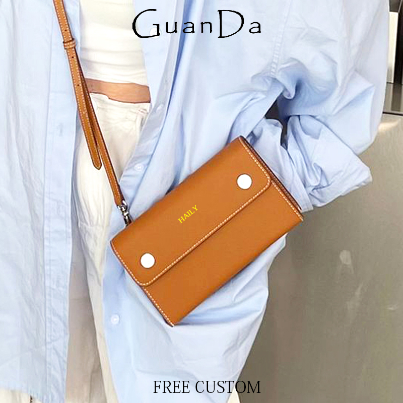 Wristlet Wallet Zipper - Tas bahu kulit asli mewah inisial