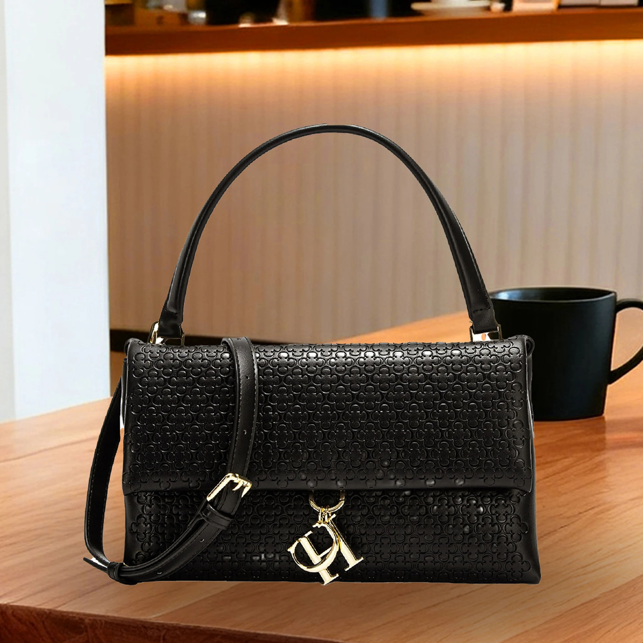 Structured Handbag Top Handle - Tas Tangan Elegan dengan Monogram Embossing,