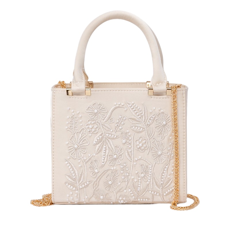 Structured Handbag Top Handle - Tas Tangan Mutiara Bordir Vintage Elegan