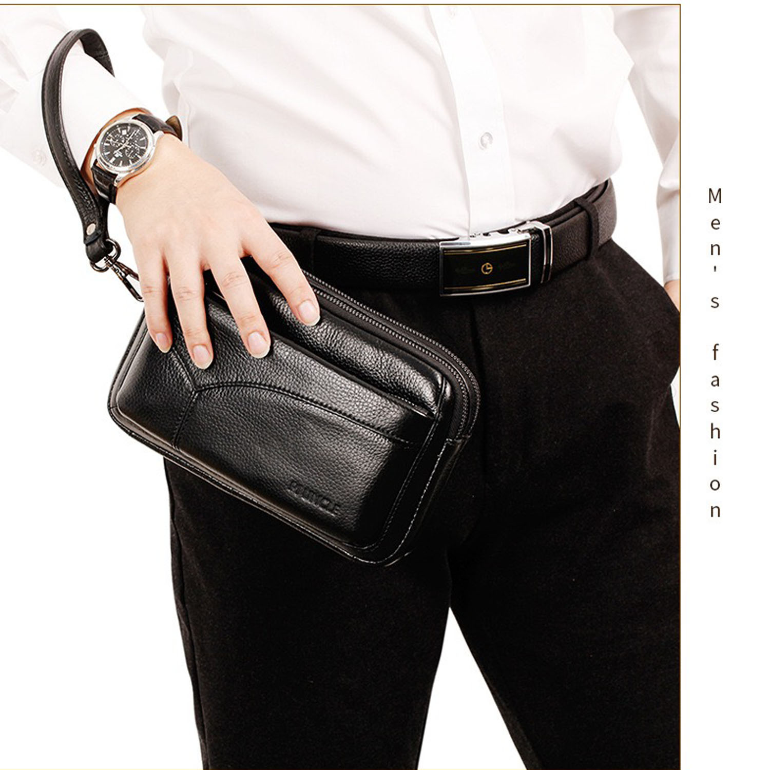Wristlet Wallet Zipper - Tas Clutch Bisnis Kulit Asli Pria,