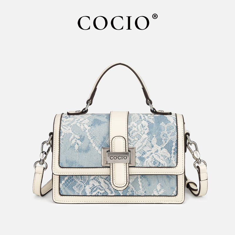 Structured Handbag Top Handle - Tas Tangan Wanita Motif Ular Biru