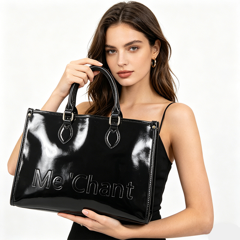 Tas Tote Kulit PU Hitam Mengki - Structured Handbag Top Handle ulasan dan harga