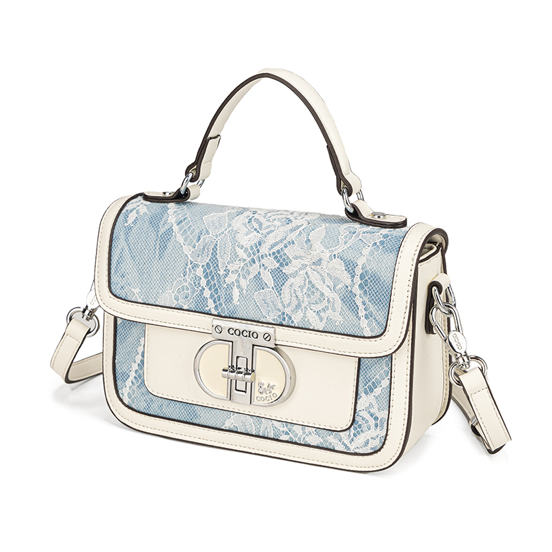 Tas Tangan Wanita Biru Putih B - Structured Handbag Top Handle ulasan dan harga